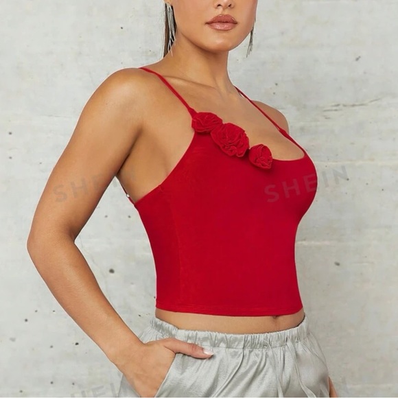 Women's Solid Color 3d Flower Decorated Camisole Tank Top - Picture 3 of 5